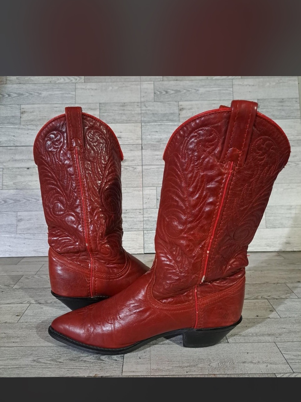 Justin Boots Red Leather Western Ankle Boots